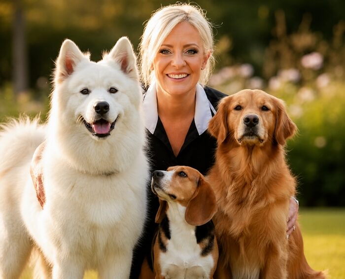 Missy Zipperer of MissPetSit with happy dogs in Seabrook, Texas